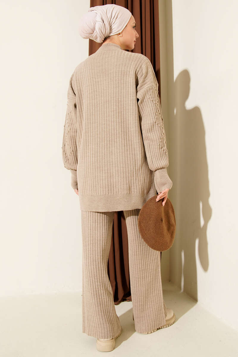 Turtleneck Ribbed Knit Two-Piece Set - Mink