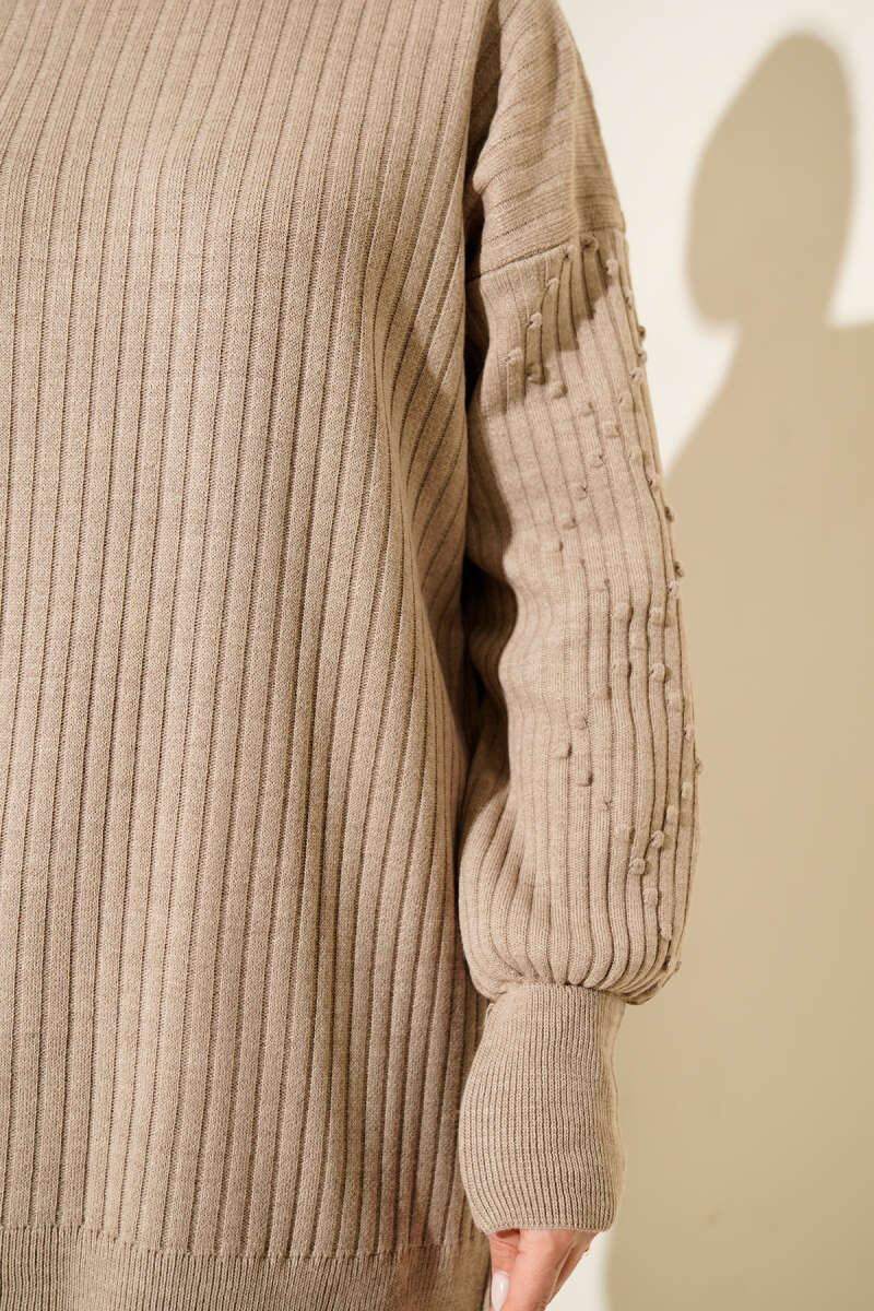 Turtleneck Ribbed Knit Two-Piece Set - Mink