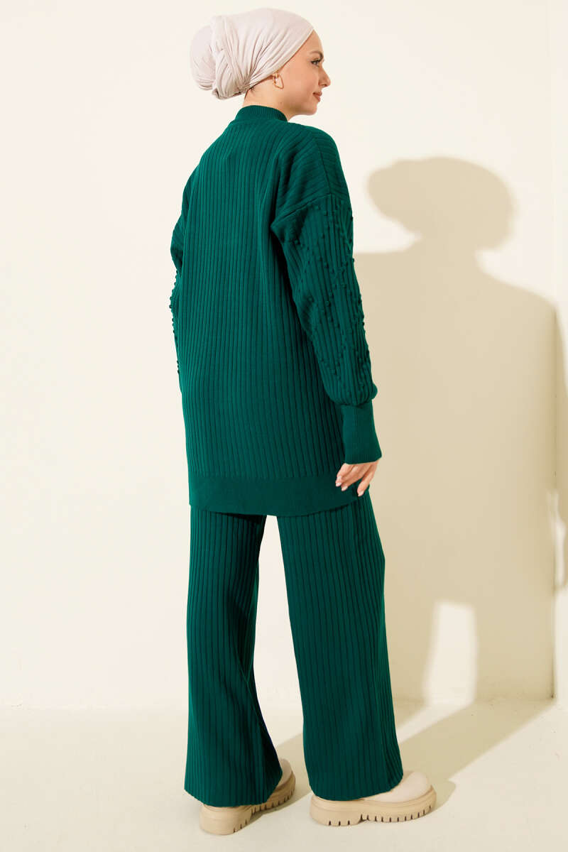 Turtleneck Ribbed Knit Two-Piece Set - Emerald
