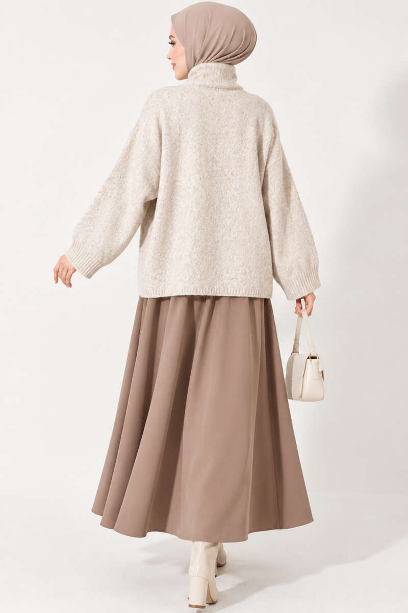 Oversized Turtleneck Knit Sweater - Beige