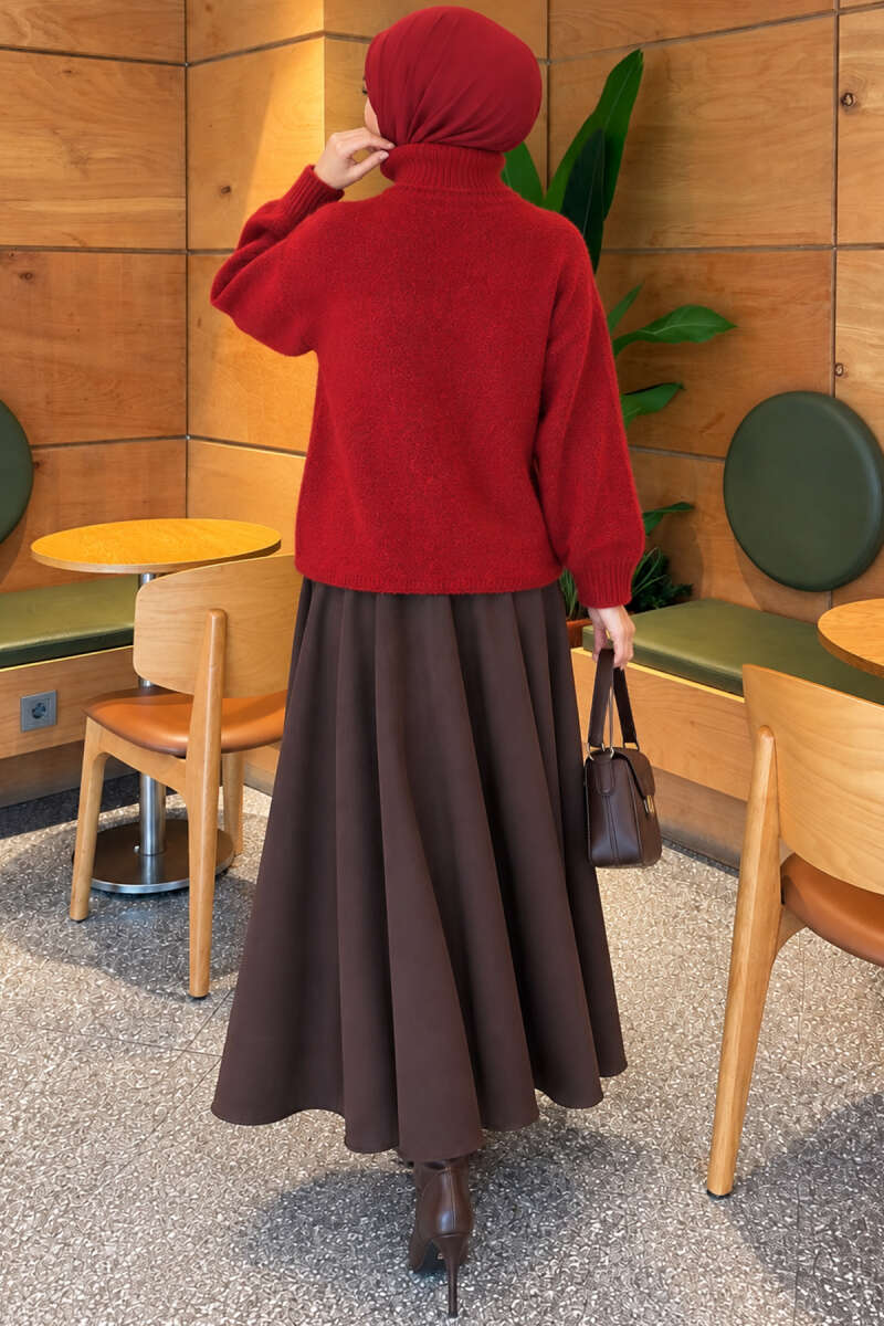 Oversized Turtleneck Knit Sweater - Burgundy
