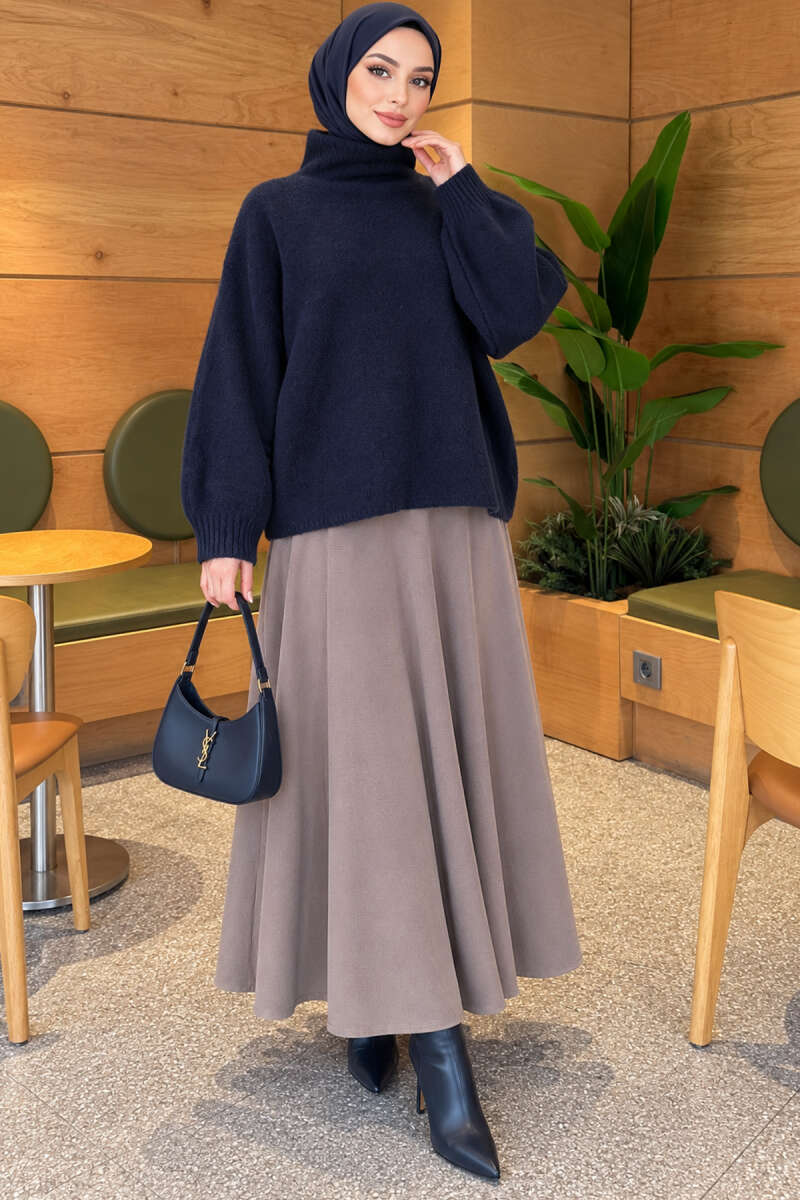 Oversized Turtleneck Knit Sweater - Navy