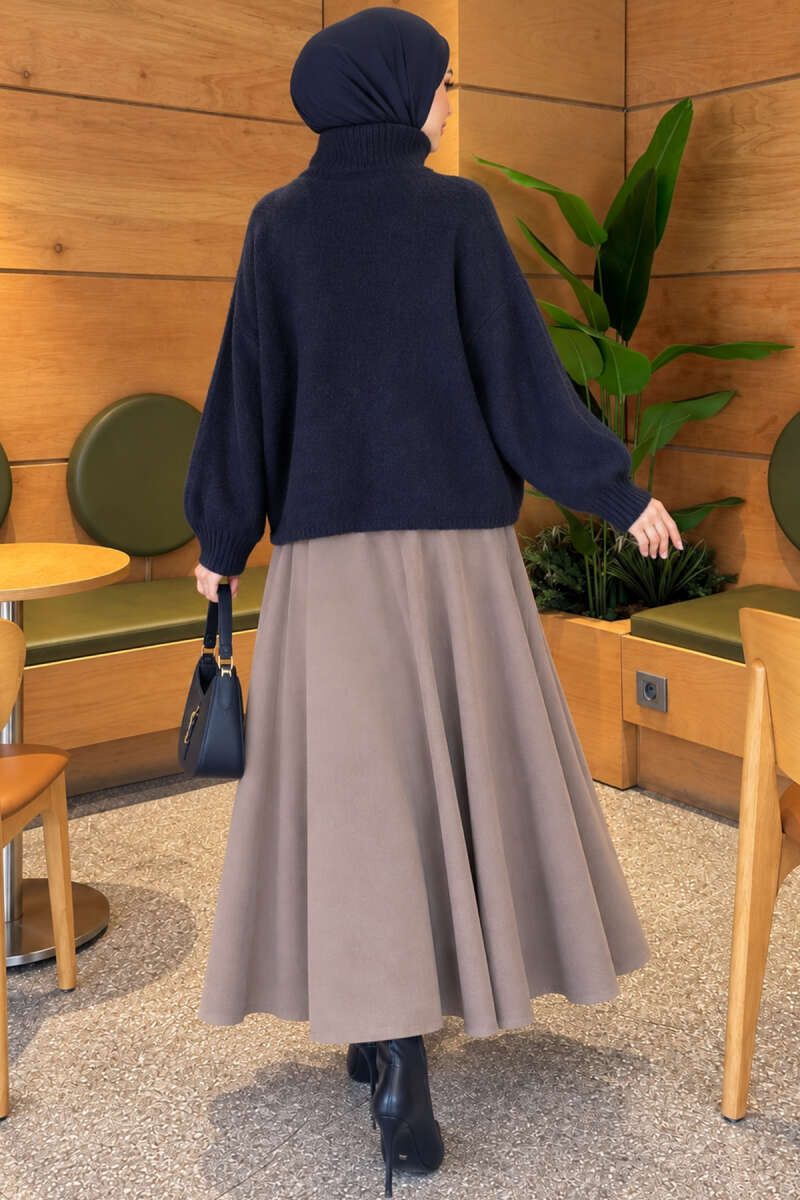 Oversized Turtleneck Knit Sweater - Navy