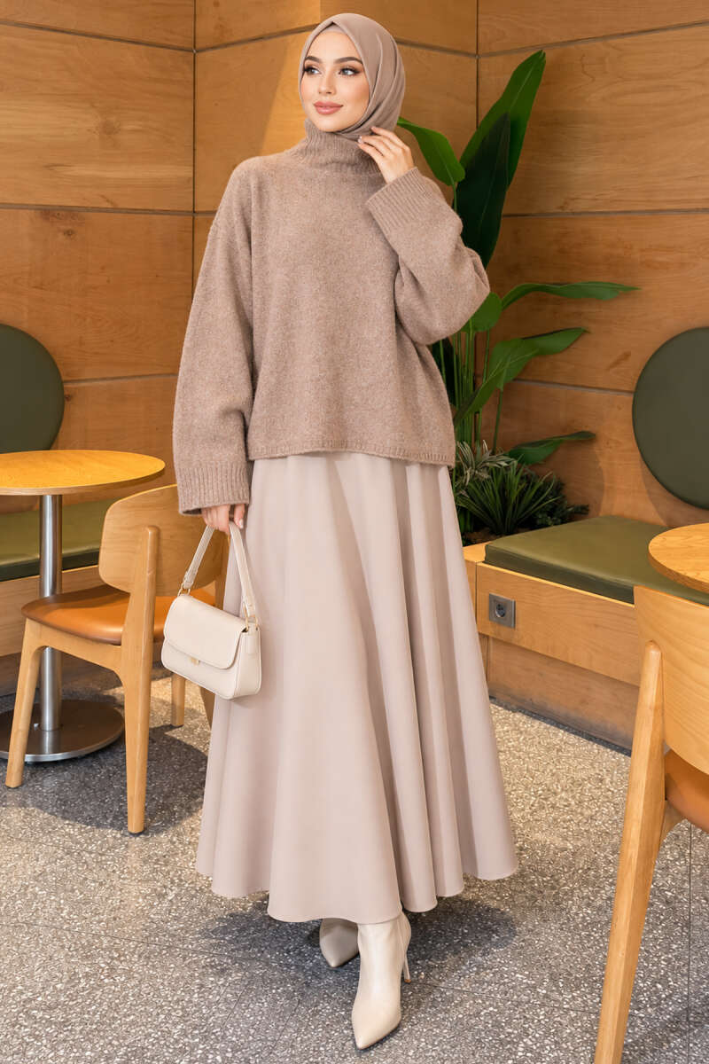 Oversized Turtleneck Knit Sweater - Mink