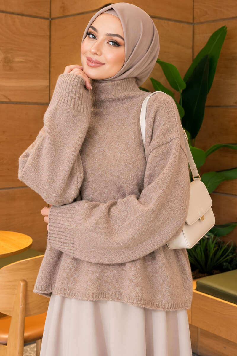 Oversized Turtleneck Knit Sweater - Mink