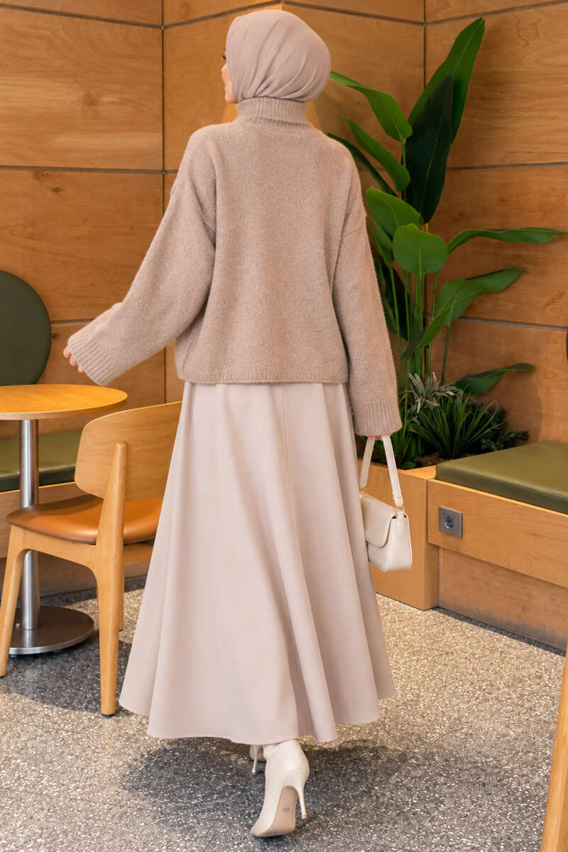 Oversized Turtleneck Knit Sweater - Mink