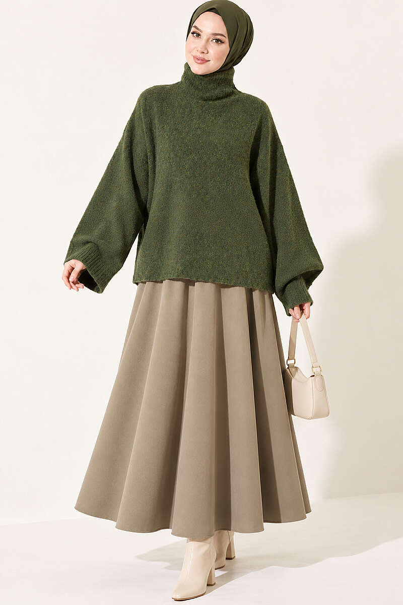 Oversized Turtleneck Knit Sweater - Green