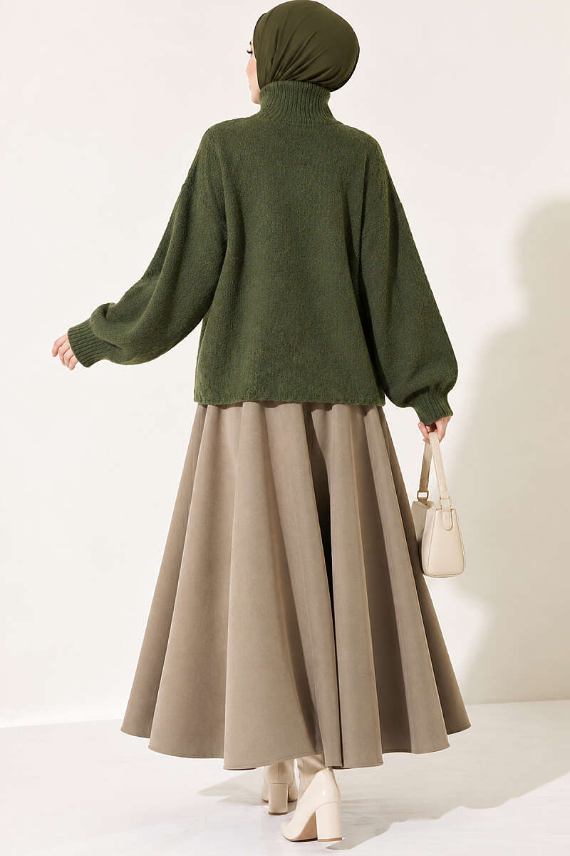 Oversized Turtleneck Knit Sweater - Green