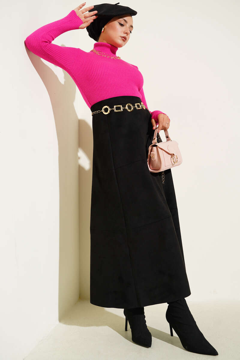 Turtleneck Knit Sweater with Thumbholes - Fuchsia