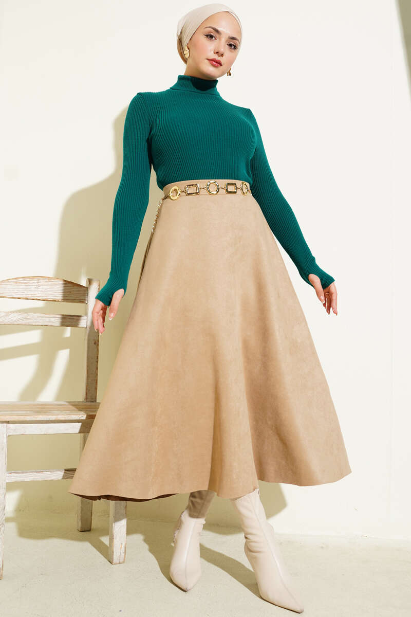 Turtleneck Knit Sweater with Thumbholes - Dark Olive