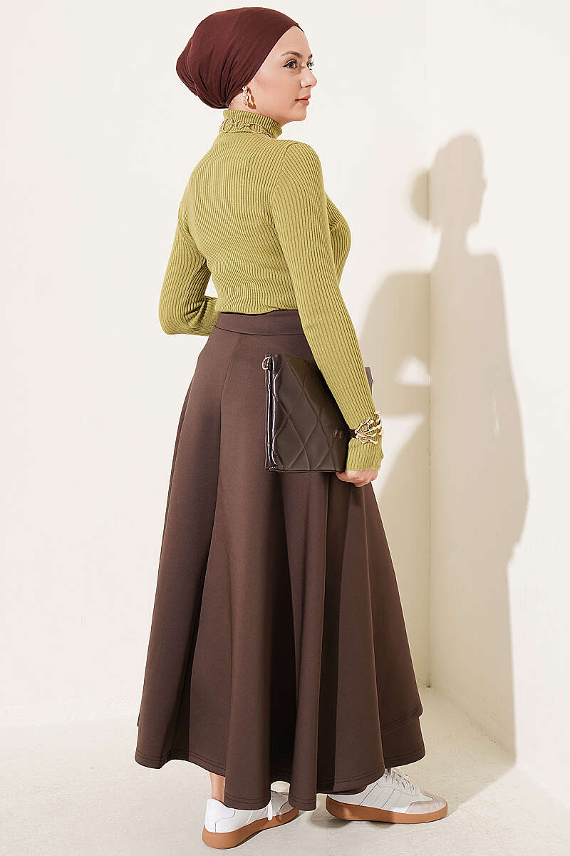 Turtleneck Knit Sweater with Thumbholes - Olive