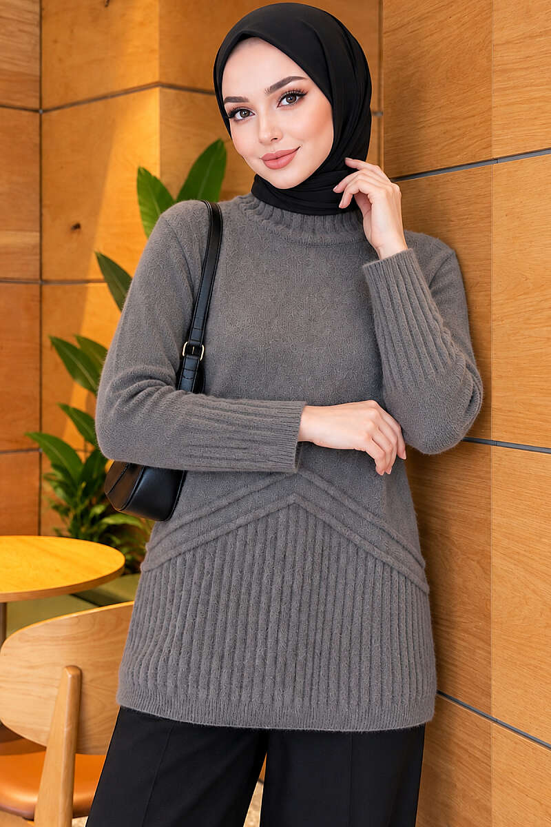 Brushed Turtleneck Knit Tunic - Smoke Grey