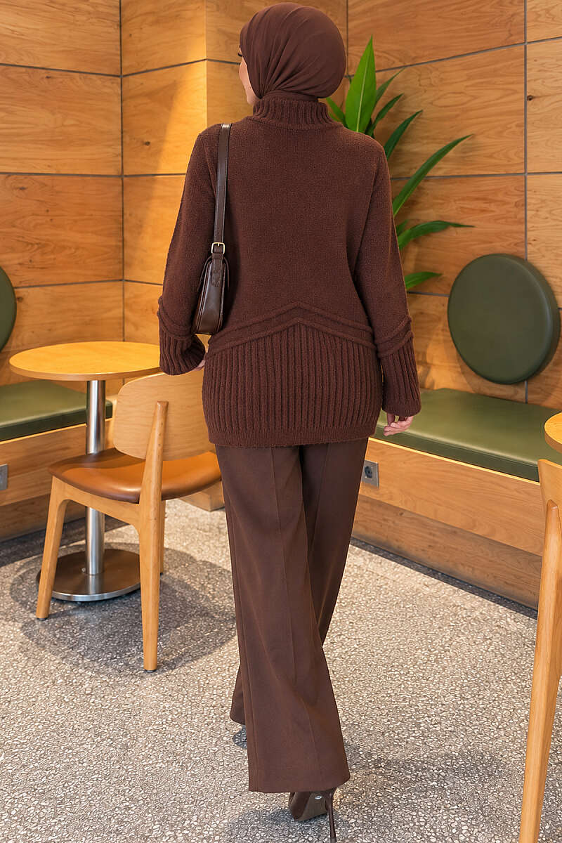 Brushed Turtleneck Knit Tunic - Brown