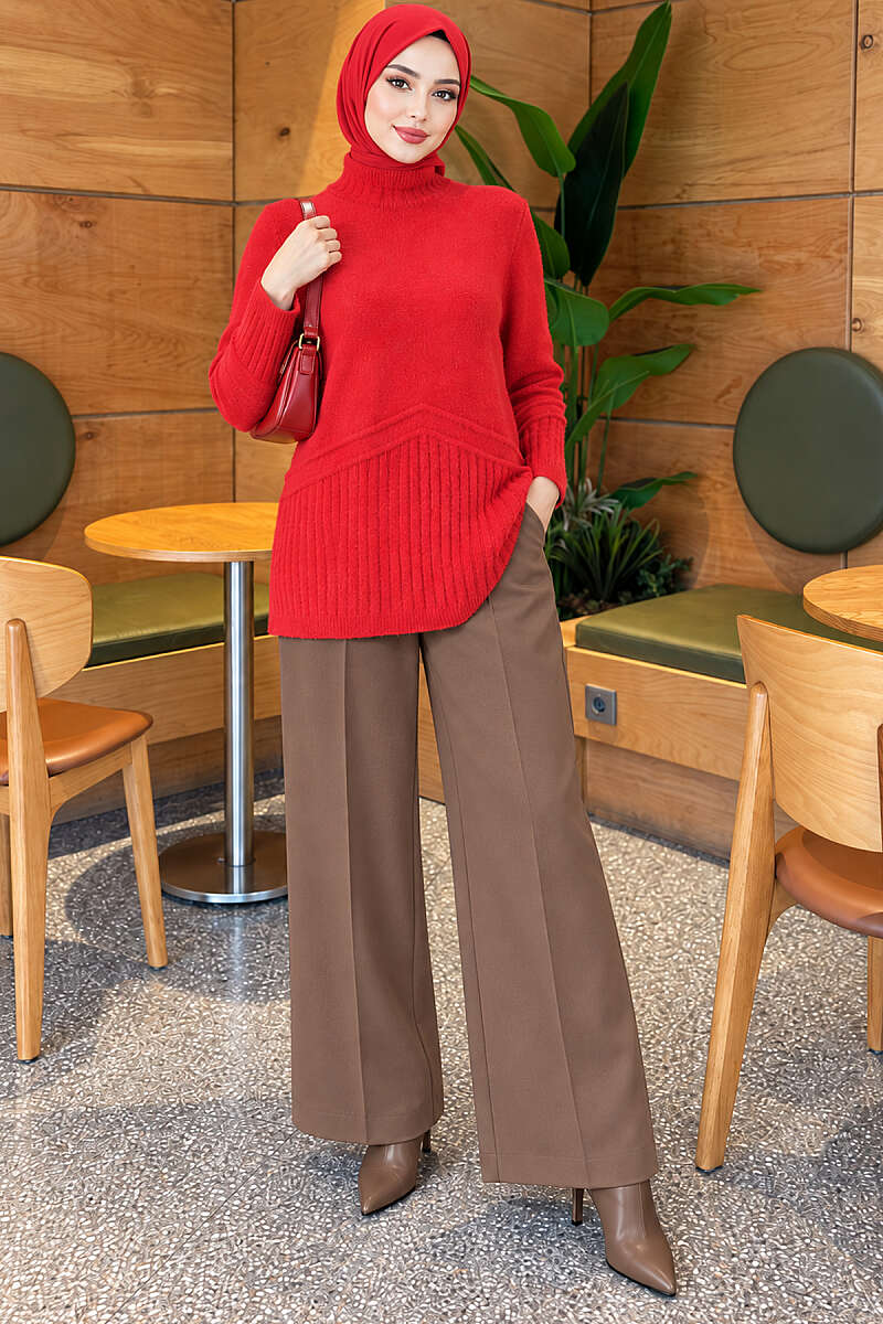 Brushed Turtleneck Knit Tunic - Red