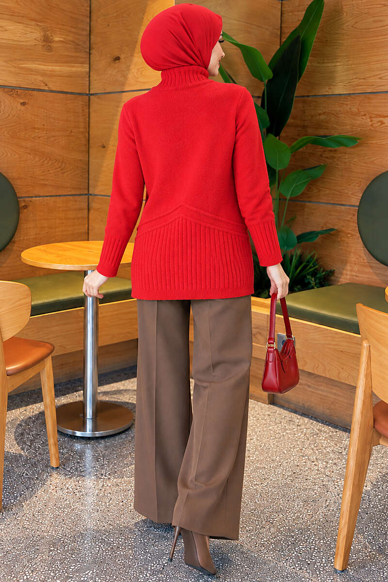 Brushed Turtleneck Knit Tunic - Red