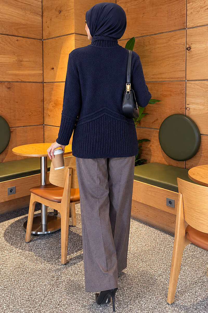 Brushed Turtleneck Knit Tunic - Navy