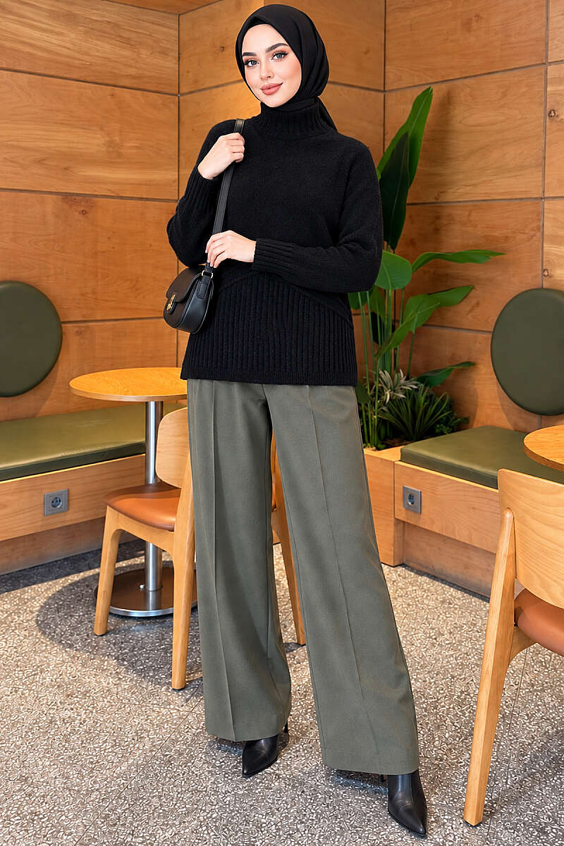 Brushed Turtleneck Knit Tunic - Black
