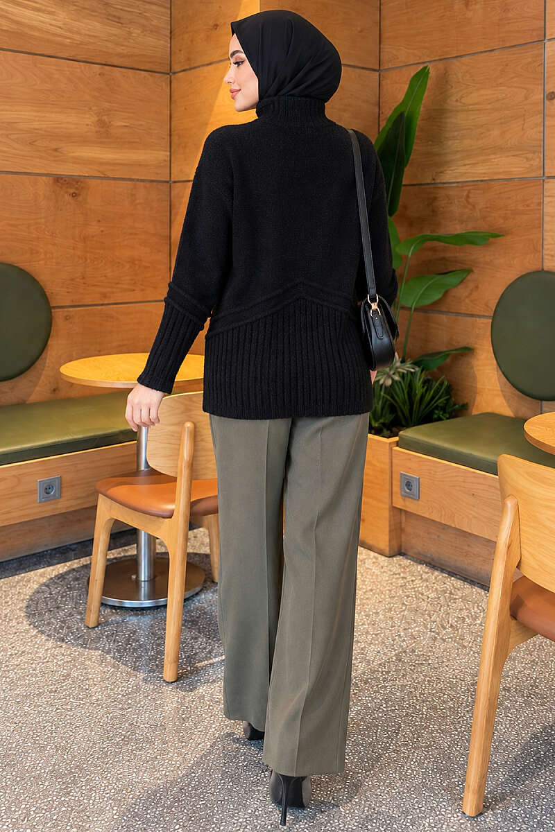 Brushed Turtleneck Knit Tunic - Black