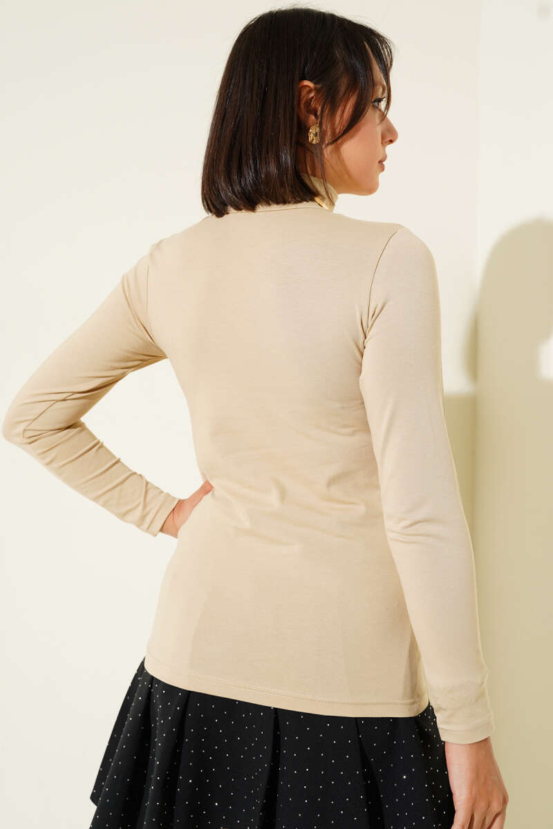 Turtleneck Long-Sleeve Bodysuit - Beige
