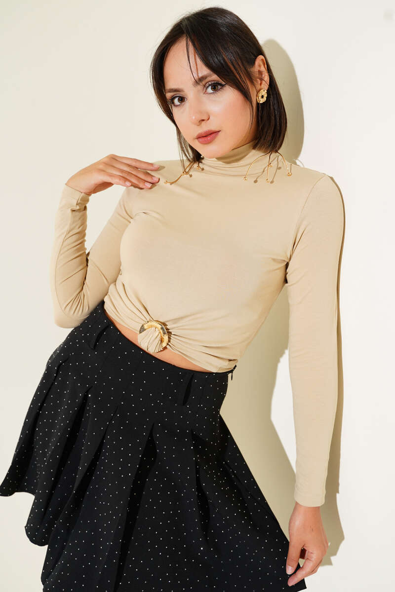 Turtleneck Long-Sleeve Bodysuit - Beige