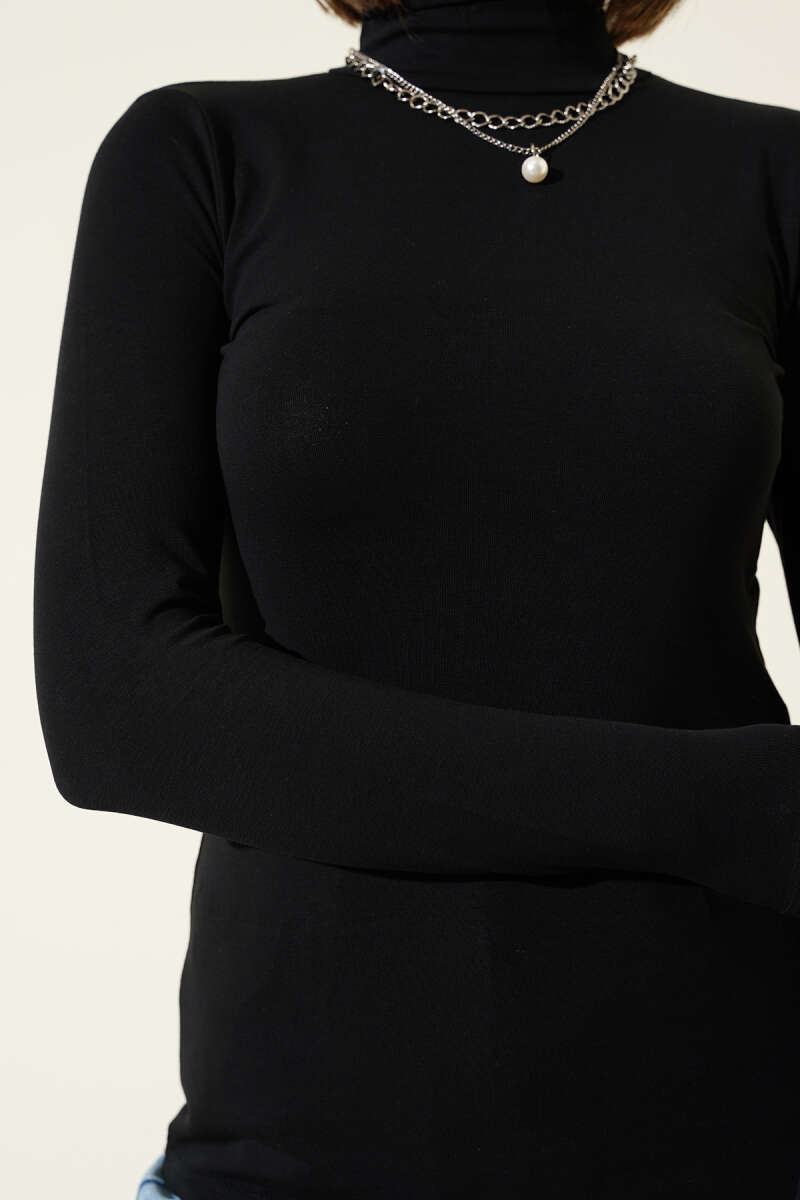 Turtleneck Long-Sleeve Bodysuit - Black