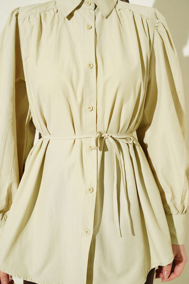 Balloon-Sleeve Tunic with Cord Detail - Sage