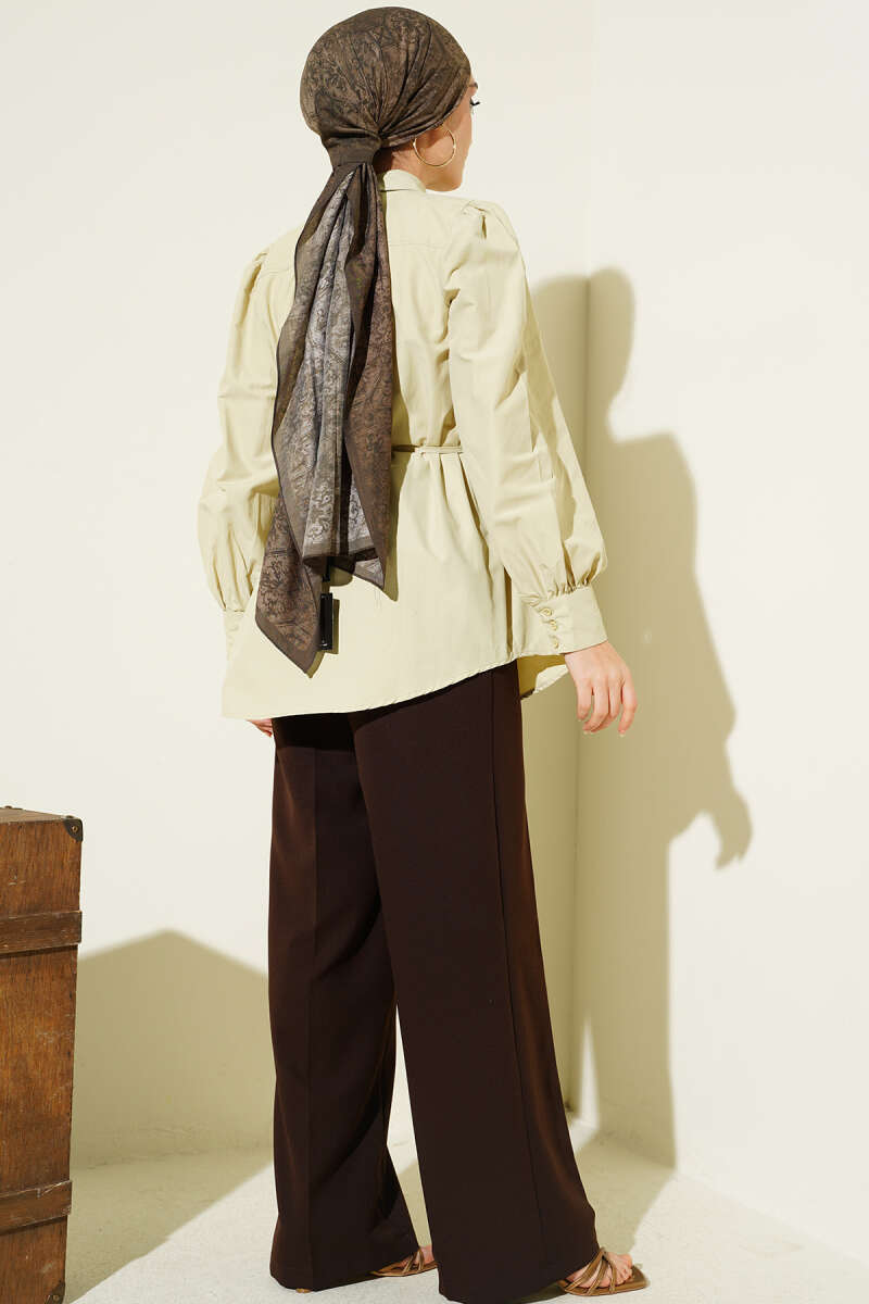 Balloon-Sleeve Tunic with Cord Detail - Sage