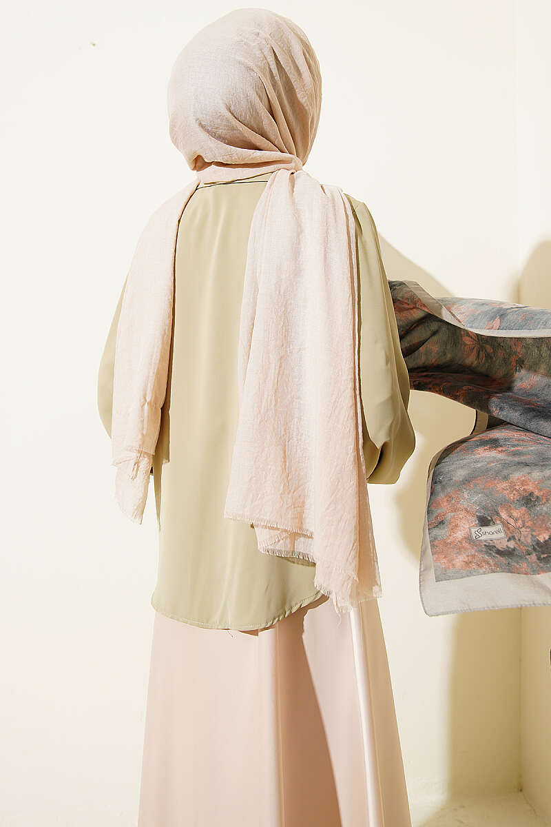 Short Loose Balloon-Sleeve Shirt - Almond Green