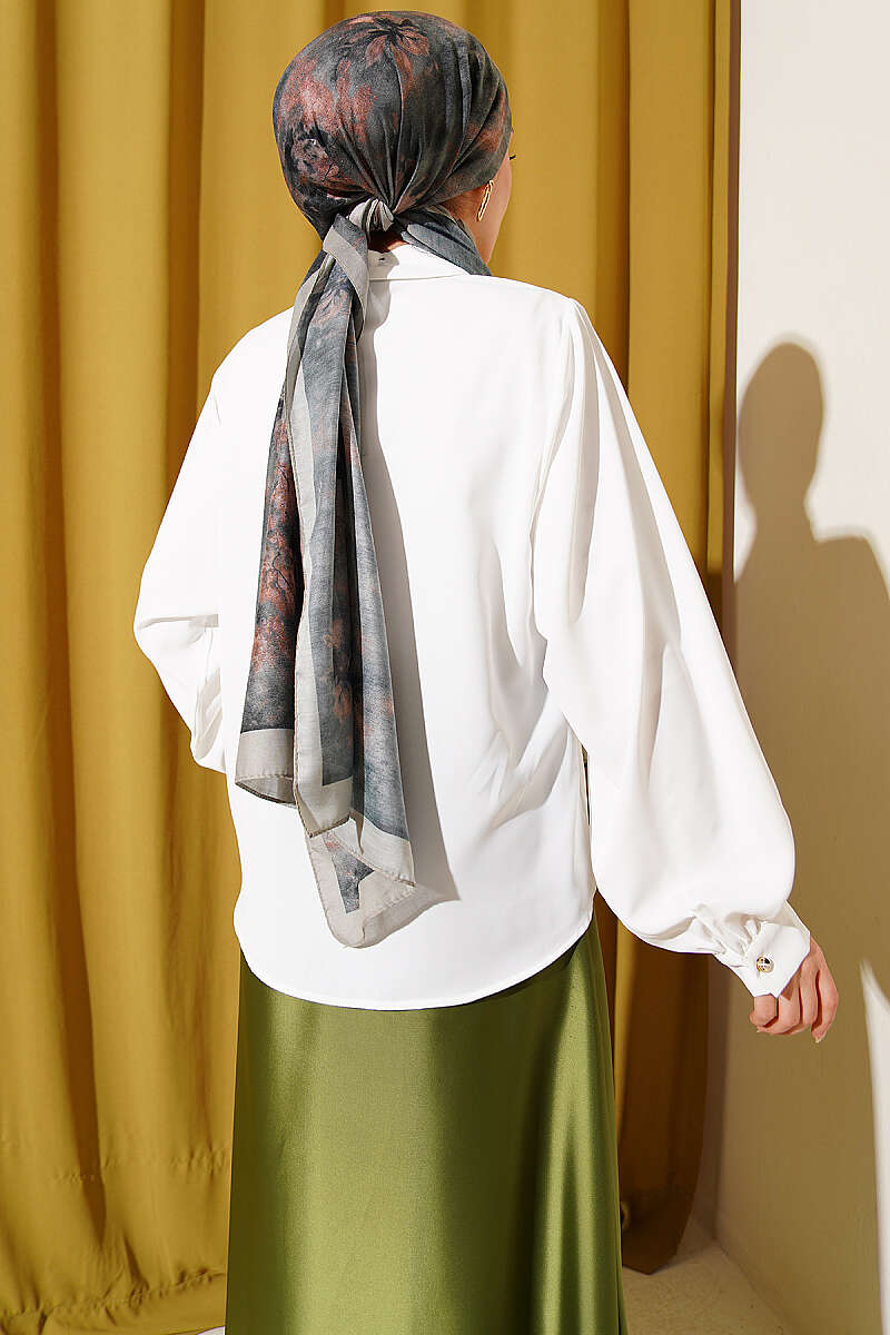 Short Loose Balloon-Sleeve Shirt - Ecru