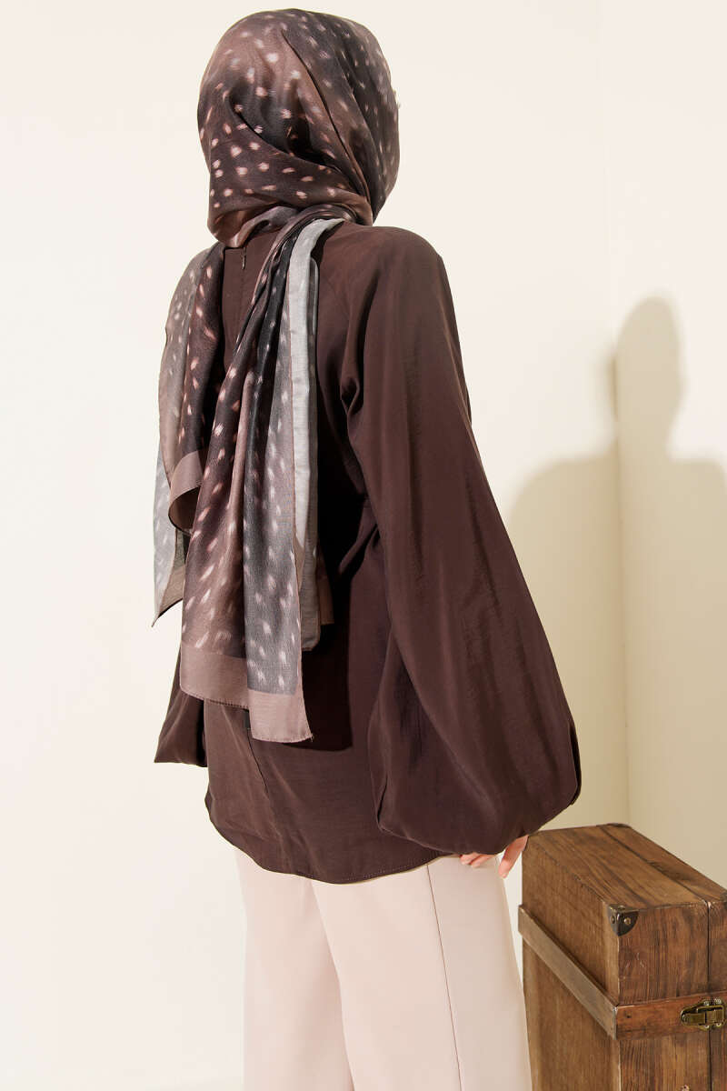 Balloon-Sleeve Tencel Tunic - Brown