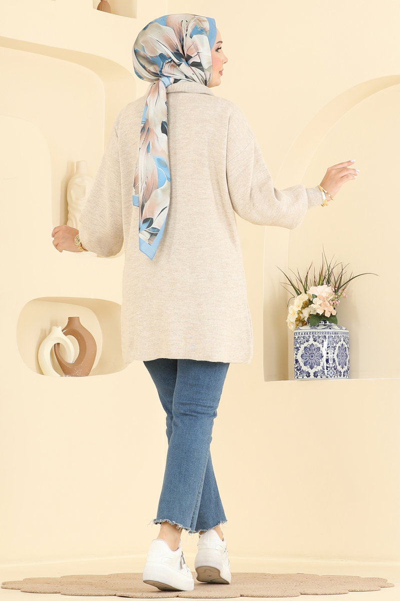Puff-Sleeve Knit Tunic - Stone