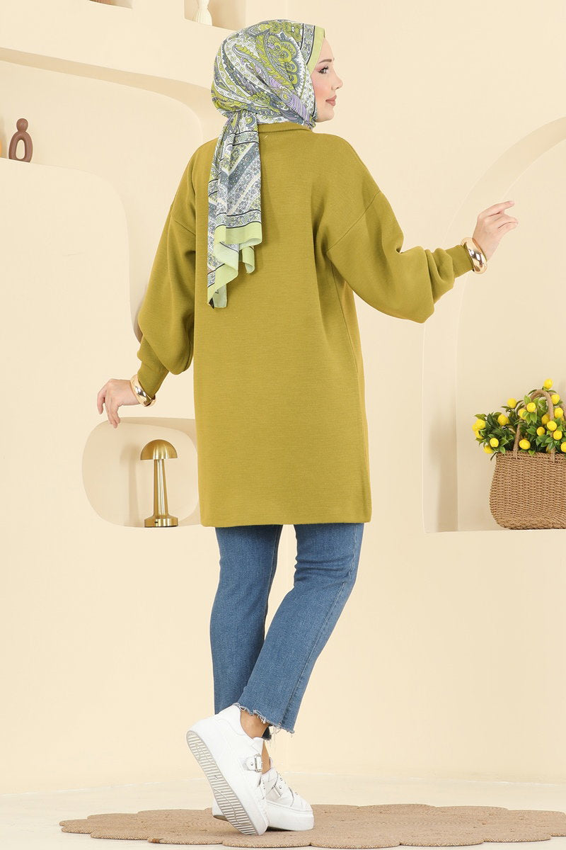 Puff-Sleeve Knit Tunic - Olive