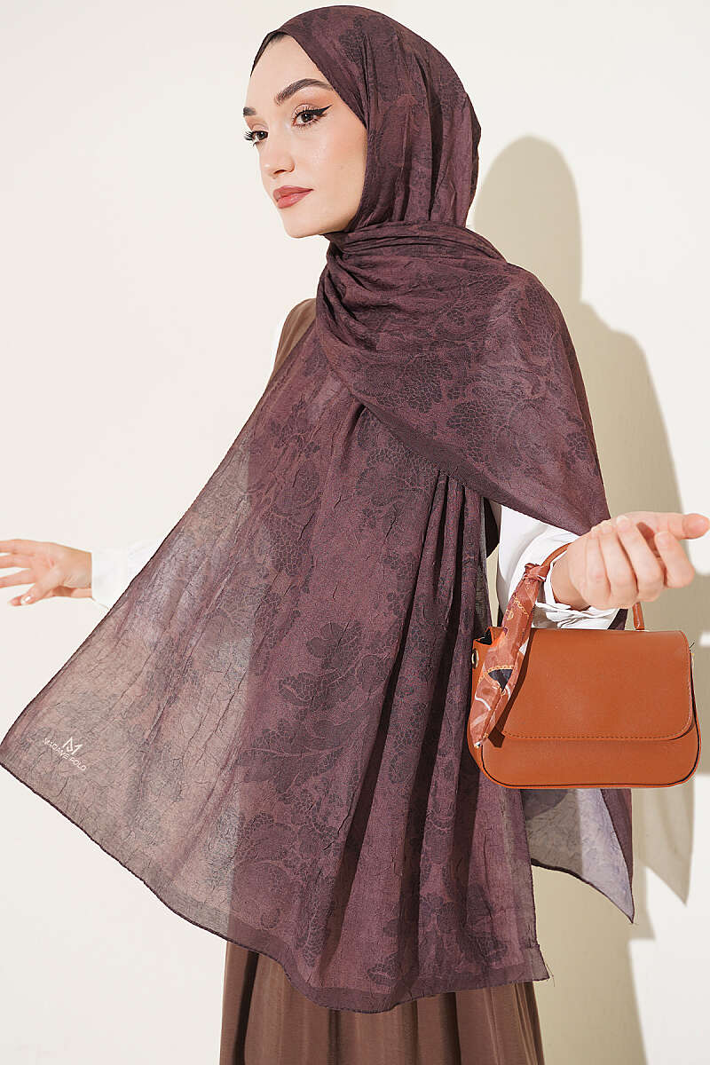 Baroque Print Bamboo Crinkle Shawl - Brown