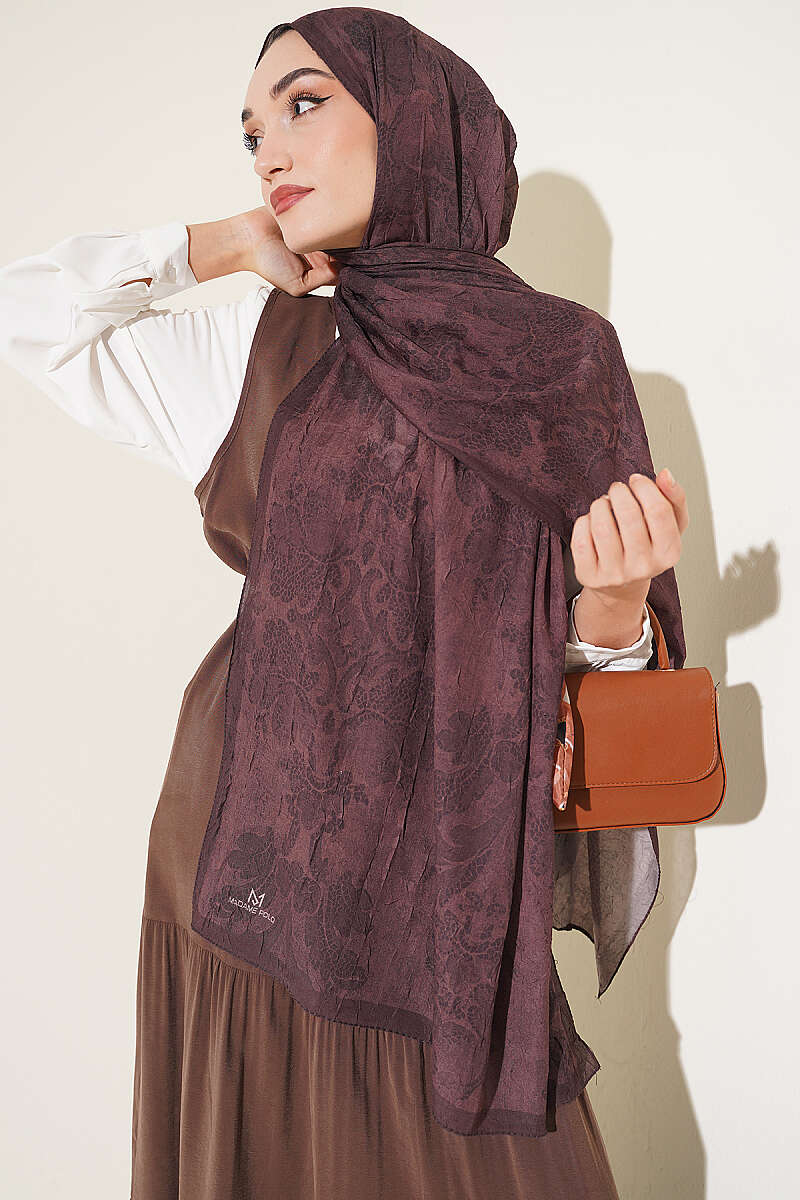 Baroque Print Bamboo Crinkle Shawl - Brown