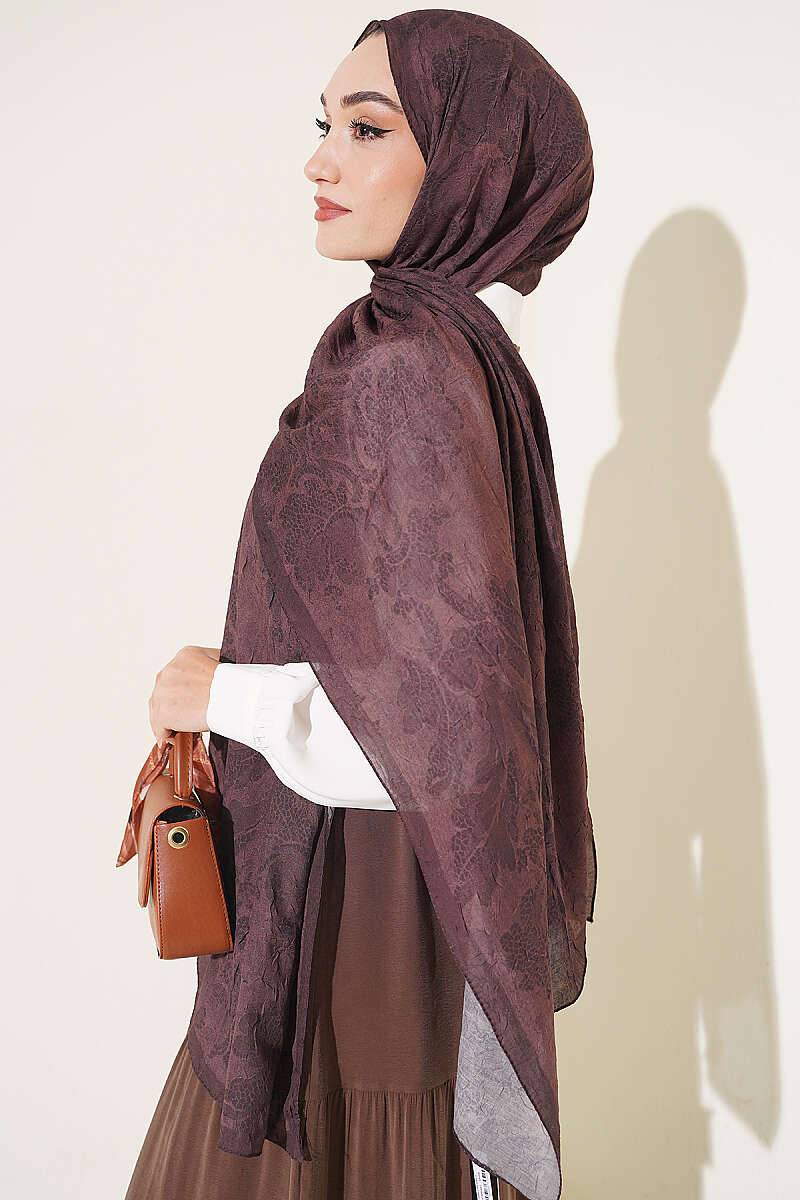 Baroque Print Bamboo Crinkle Shawl - Brown