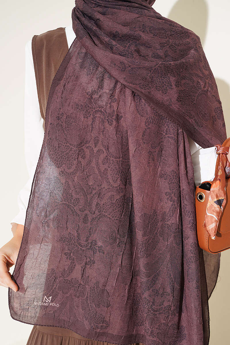 Baroque Print Bamboo Crinkle Shawl - Brown
