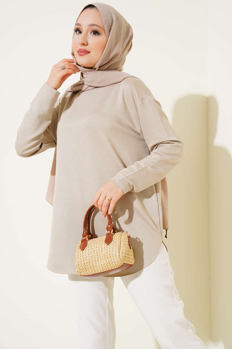 Basic Seamless-Hem Tunic - Beige