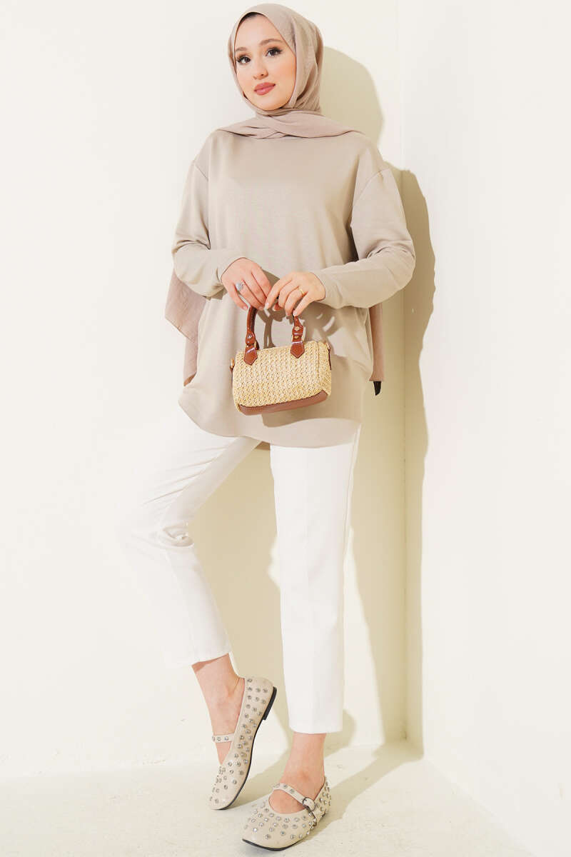 Basic Seamless-Hem Tunic - Beige