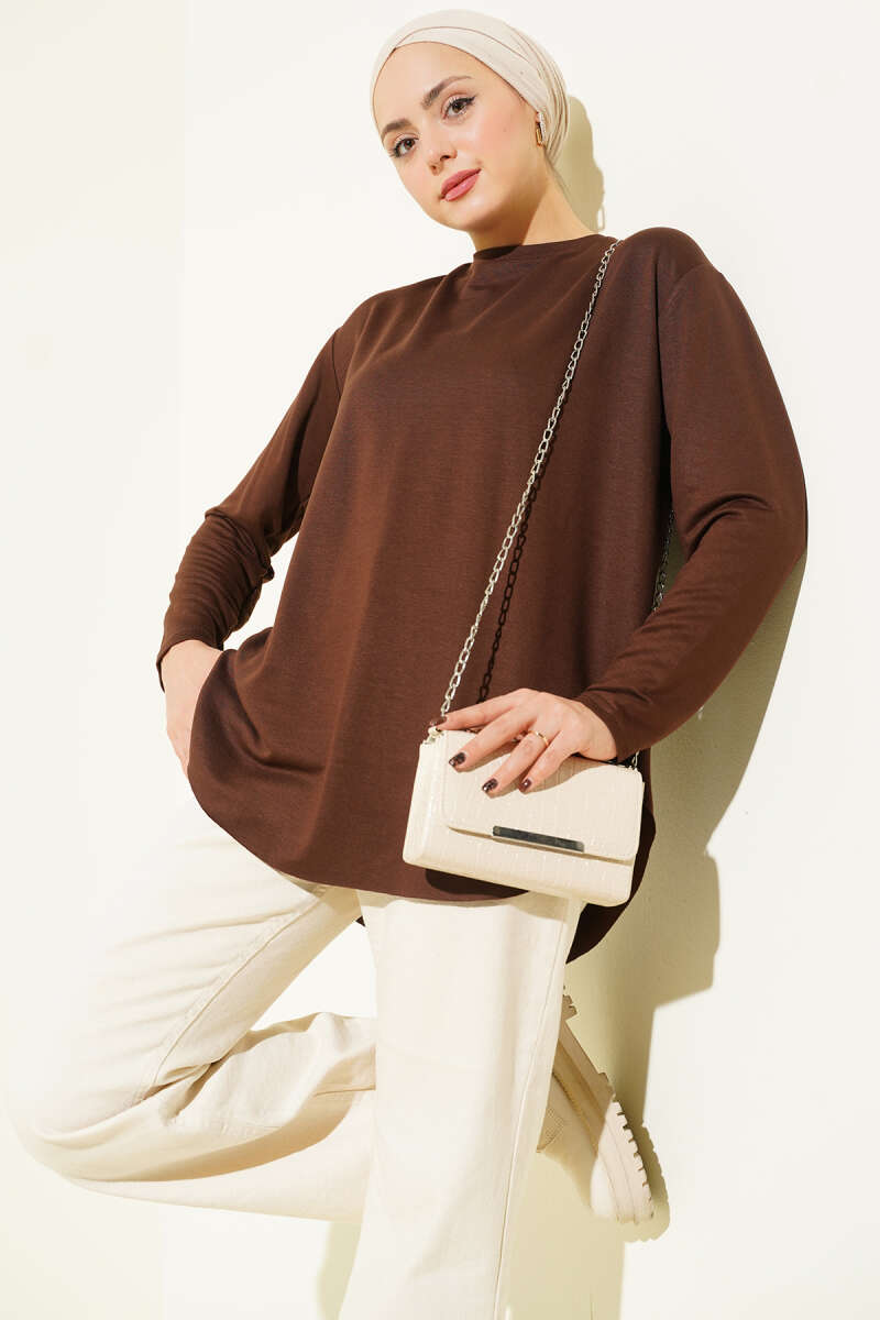 Basic Seamless-Hem Tunic - Brown