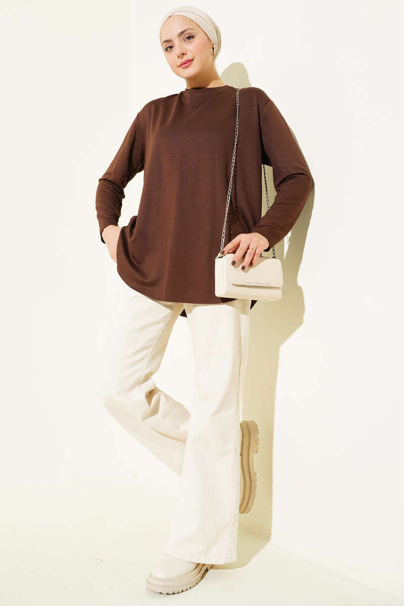 Basic Seamless-Hem Tunic - Brown