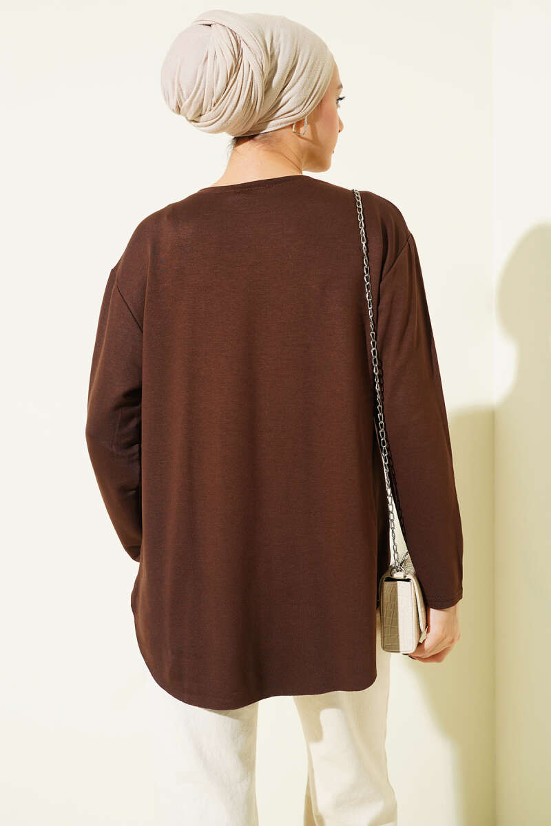Basic Seamless-Hem Tunic - Brown
