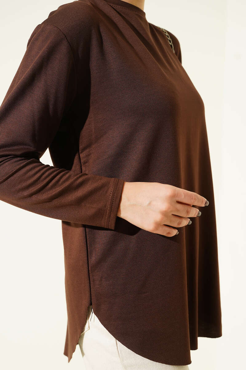 Basic Seamless-Hem Tunic - Brown