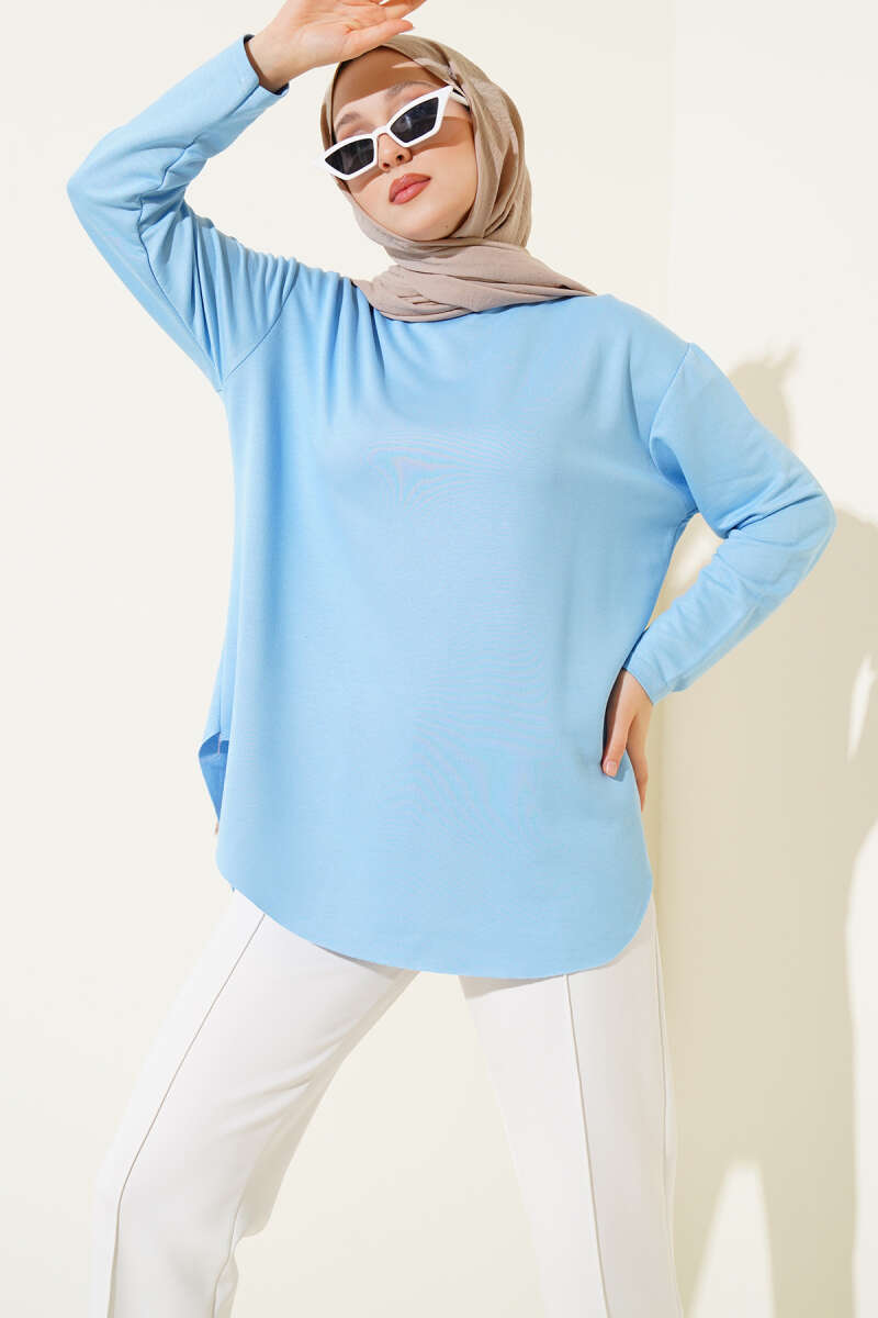 Basic Seamless-Hem Tunic - Blue