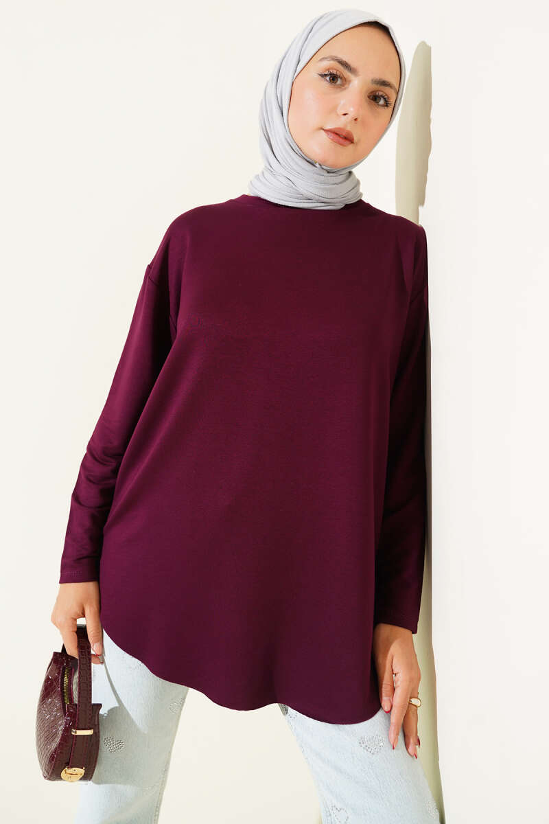 Basic Seamless-Hem Tunic - Plum