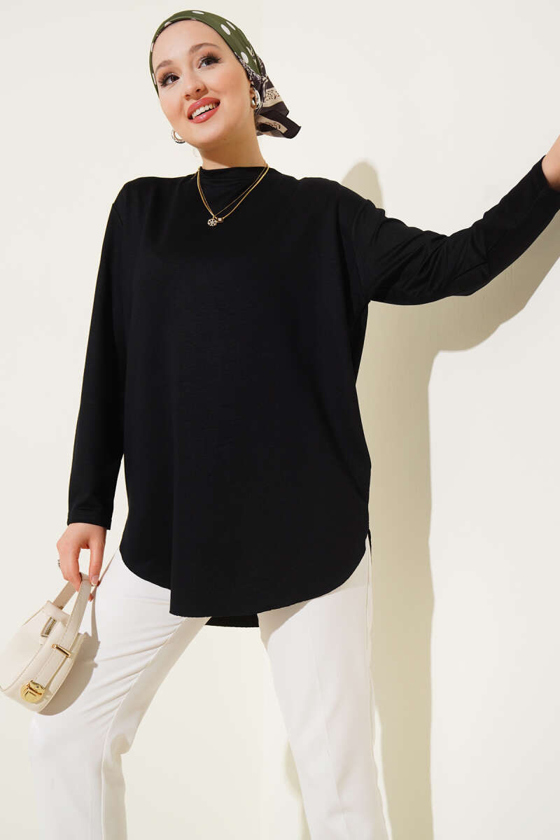 Basic Seamless-Hem Tunic - Black