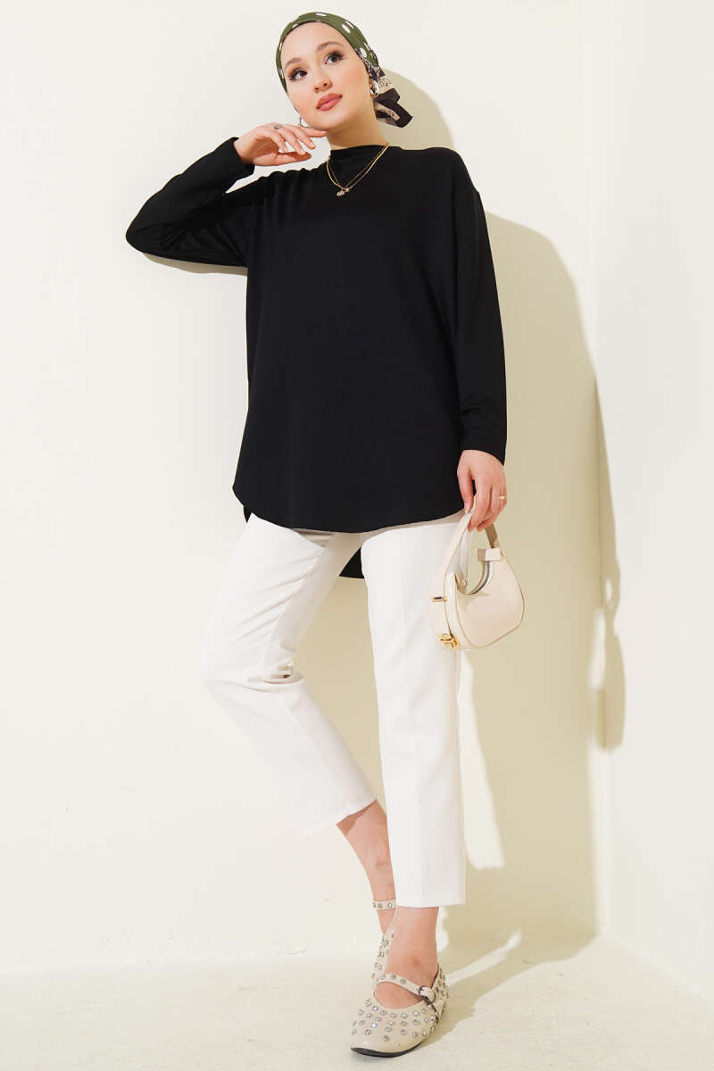 Basic Seamless-Hem Tunic - Black