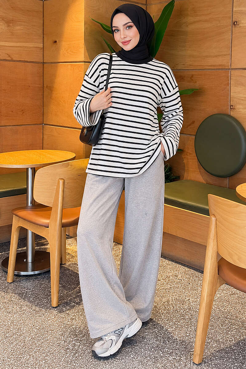 Basic Striped Crew-Neck Tunic - Black