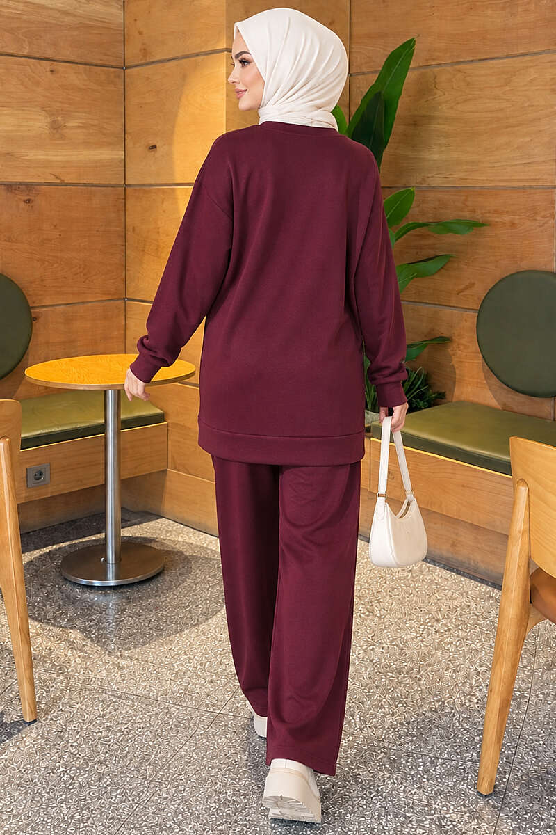 Basic Crew-Neck Two-Piece Set - Plum