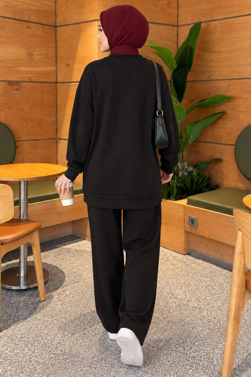 Basic Crew-Neck Two-Piece Set - Black