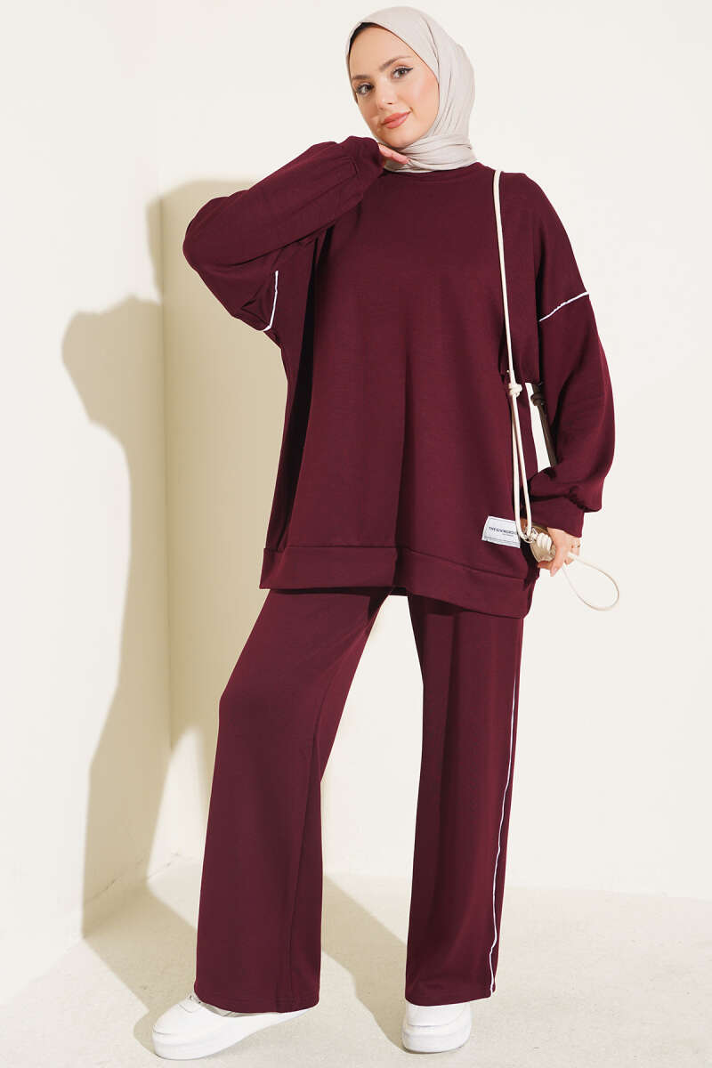 Basic Two-Piece Set with Piping - Burgundy